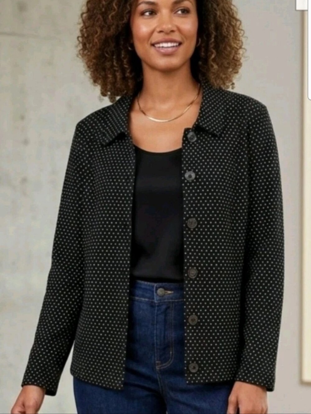 NWT CJ Banks Black White Polka Dot Button Front Knit Jacket Top Blouse 14W